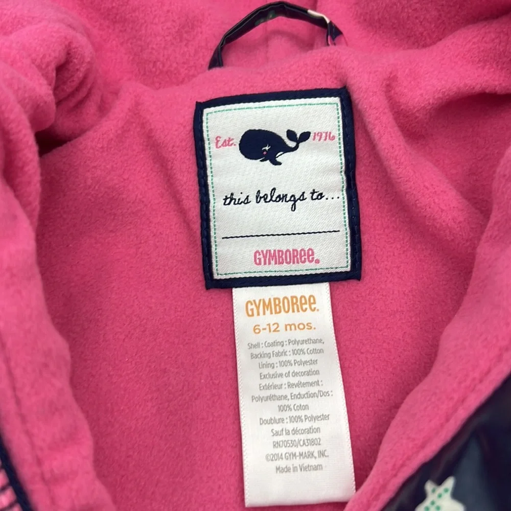 Gymboree Fish Pattern Navy Pink Fleece Lined Raincoat Size 6 to 12 Months